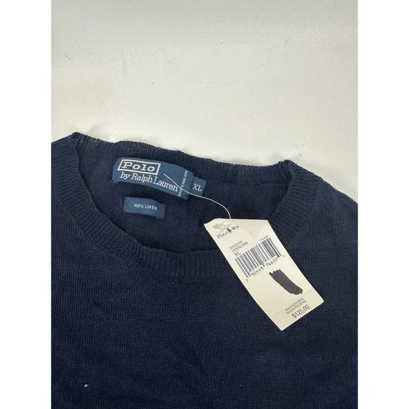 Polo Ralph Lauren Linen Sweater Crew Navy Blue Sterling‎ Men's XL NWT